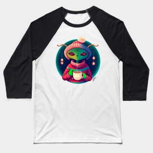 Christmas Funny Alien Drinking Coffee Wearing Sweater Baseball T-Shirt